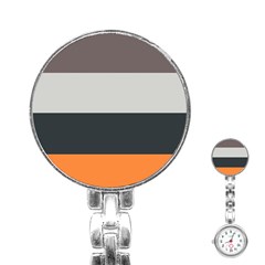 Orange Sand Charcoal Stripes Pattern Striped Elegant Stainless Steel Nurses Watch by yoursparklingshop