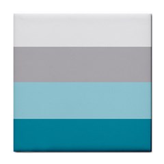 Blue Gray Striped Pattern Horizontal Stripes Tile Coasters by yoursparklingshop