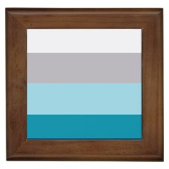 Blue Gray Striped Pattern Horizontal Stripes Framed Tiles by yoursparklingshop