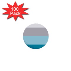 Blue Gray Striped Pattern Horizontal Stripes 1  Mini Buttons (100 Pack)  by yoursparklingshop