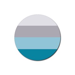 Blue Gray Striped Pattern Horizontal Stripes Rubber Round Coaster (4 Pack)  by yoursparklingshop