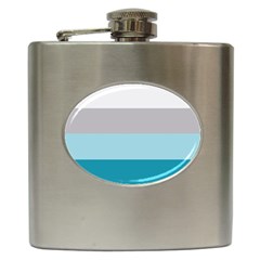 Blue Gray Striped Pattern Horizontal Stripes Hip Flask (6 Oz) by yoursparklingshop