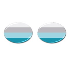 Blue Gray Striped Pattern Horizontal Stripes Cufflinks (oval) by yoursparklingshop