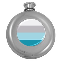 Blue Gray Striped Pattern Horizontal Stripes Round Hip Flask (5 Oz) by yoursparklingshop