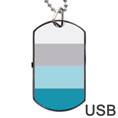 Blue Gray Striped Pattern Horizontal Stripes Dog Tag Usb Flash (one Side) by yoursparklingshop