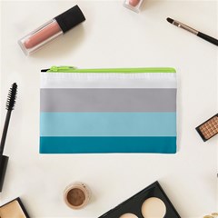 Blue Gray Striped Pattern Horizontal Stripes Cosmetic Bag (xs) by yoursparklingshop