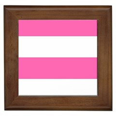 Horizontal Pink White Stripe Pattern Striped Framed Tiles by yoursparklingshop