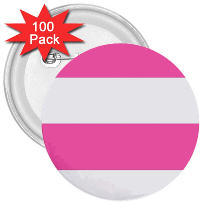 Horizontal Pink White Stripe Pattern Striped 3  Buttons (100 pack) 