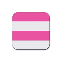 Horizontal Pink White Stripe Pattern Striped Rubber Coaster (square)  by yoursparklingshop