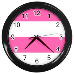 Horizontal Pink White Stripe Pattern Striped Wall Clocks (black) by yoursparklingshop