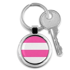 Horizontal Pink White Stripe Pattern Striped Key Chains (round)  by yoursparklingshop