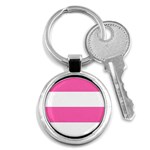 Horizontal Pink White Stripe Pattern Striped Key Chains (Round)  Front