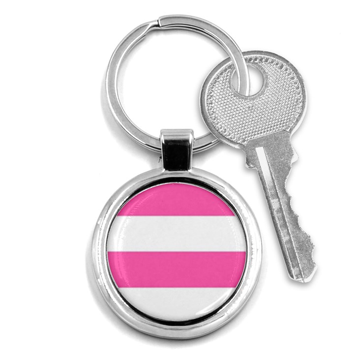 Horizontal Pink White Stripe Pattern Striped Key Chains (Round) 