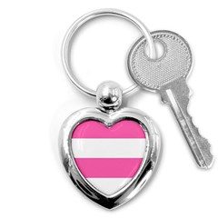 Horizontal Pink White Stripe Pattern Striped Key Chains (heart)  by yoursparklingshop