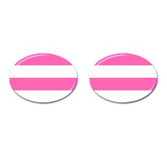 Horizontal Pink White Stripe Pattern Striped Cufflinks (oval) by yoursparklingshop