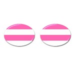 Horizontal Pink White Stripe Pattern Striped Cufflinks (Oval) Front(Pair)