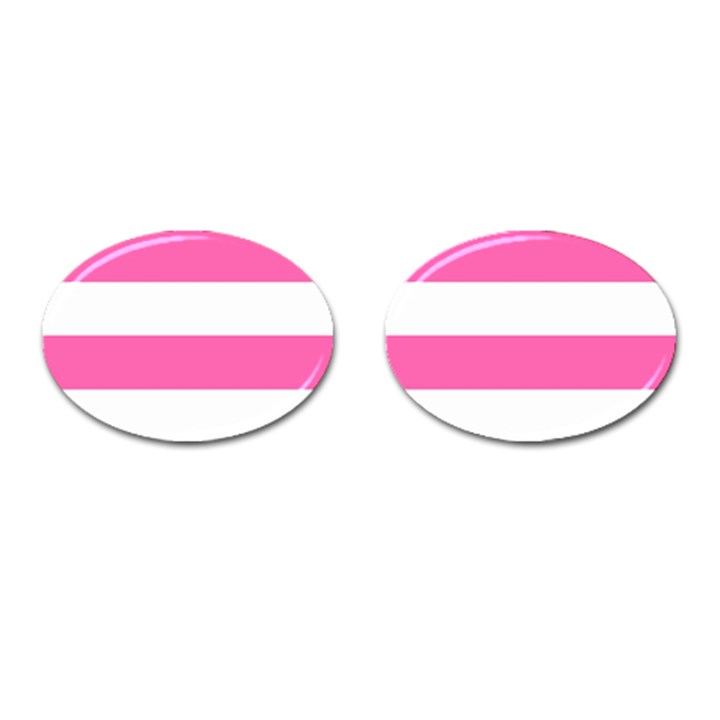 Horizontal Pink White Stripe Pattern Striped Cufflinks (Oval)