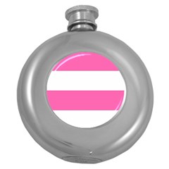 Horizontal Pink White Stripe Pattern Striped Round Hip Flask (5 Oz) by yoursparklingshop