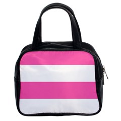 Horizontal Pink White Stripe Pattern Striped Classic Handbags (2 Sides) by yoursparklingshop