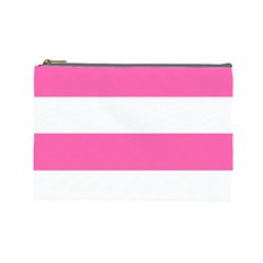 Horizontal Pink White Stripe Pattern Striped Cosmetic Bag (large)  by yoursparklingshop