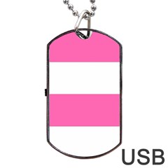 Horizontal Pink White Stripe Pattern Striped Dog Tag Usb Flash (two Sides) by yoursparklingshop