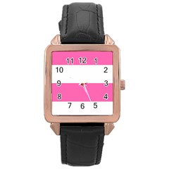 Horizontal Pink White Stripe Pattern Striped Rose Gold Leather Watch  by yoursparklingshop