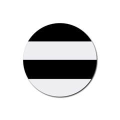 Black And White Striped Pattern Stripes Horizontal Rubber Round Coaster (4 pack) 