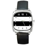 Black And White Striped Pattern Stripes Horizontal Square Metal Watch Front