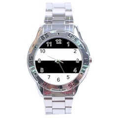 Black And White Striped Pattern Stripes Horizontal Stainless Steel Analogue Watch