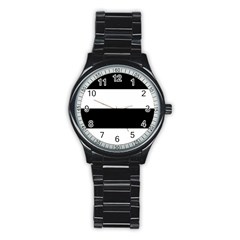 Black And White Striped Pattern Stripes Horizontal Stainless Steel Round Watch