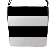 Black And White Striped Pattern Stripes Horizontal Flap Messenger Bag (L) 