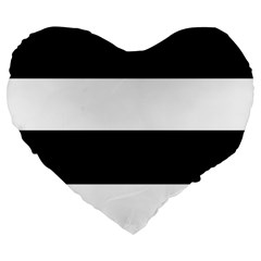 Black And White Striped Pattern Stripes Horizontal Large 19  Premium Flano Heart Shape Cushions