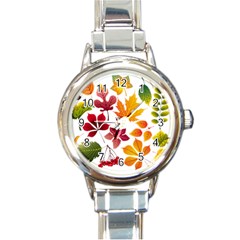 Beautiful Autumn Leaves Vector Round Italian Charm Watch by Nexatart