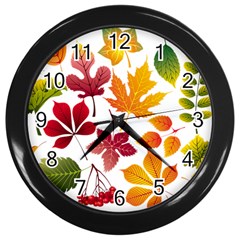 Beautiful Autumn Leaves Vector Wall Clocks (black) by Nexatart