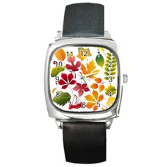 Beautiful Autumn Leaves Vector Square Metal Watch by Nexatart