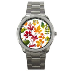 Beautiful Autumn Leaves Vector Sport Metal Watch by Nexatart