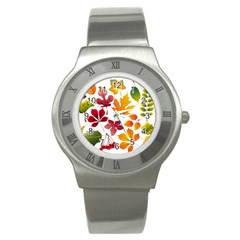 Beautiful Autumn Leaves Vector Stainless Steel Watch by Nexatart