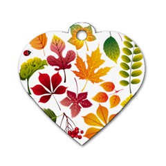 Beautiful Autumn Leaves Vector Dog Tag Heart (one Side) by Nexatart