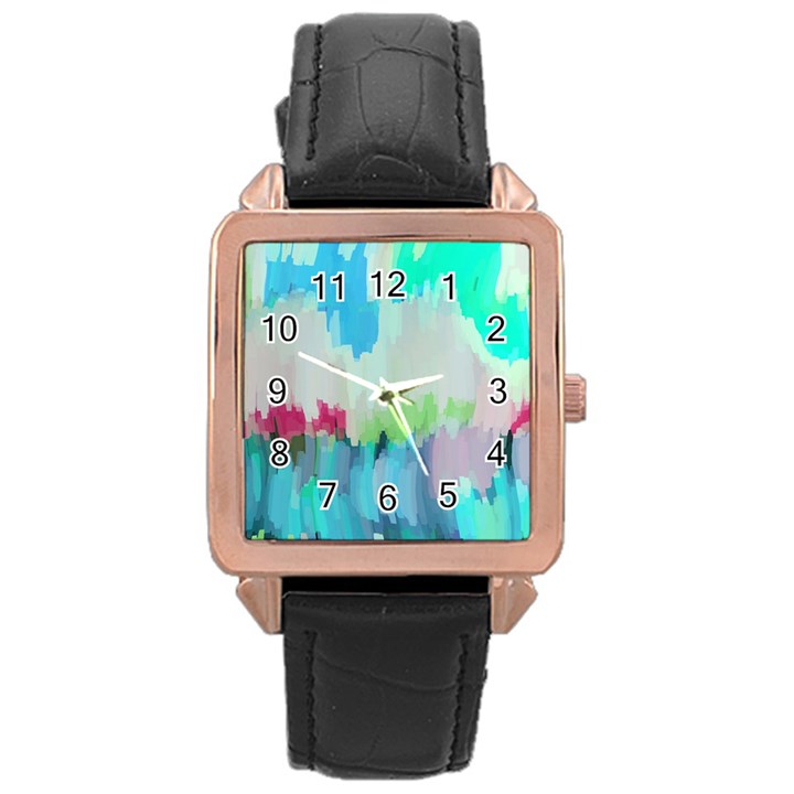 Abstract Background Rose Gold Leather Watch 