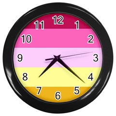 Red Orange Yellow Pink Sunny Color Combo Striped Pattern Stripes Wall Clocks (black) by yoursparklingshop