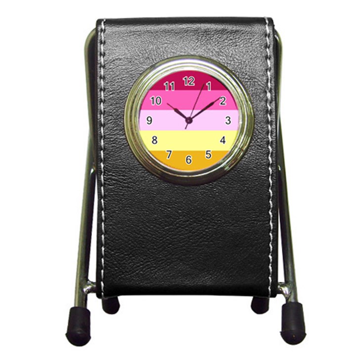 Red Orange Yellow Pink Sunny Color Combo Striped Pattern Stripes Pen Holder Desk Clocks