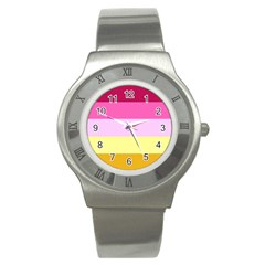 Red Orange Yellow Pink Sunny Color Combo Striped Pattern Stripes Stainless Steel Watch by yoursparklingshop