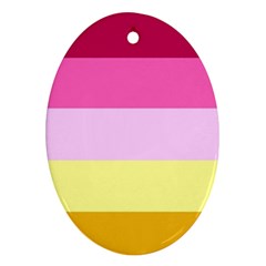 Red Orange Yellow Pink Sunny Color Combo Striped Pattern Stripes Oval Ornament (two Sides) by yoursparklingshop