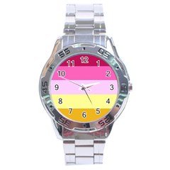 Red Orange Yellow Pink Sunny Color Combo Striped Pattern Stripes Stainless Steel Analogue Watch by yoursparklingshop