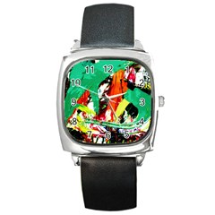 Tulips First Sprouts 7 Square Metal Watch by bestdesignintheworld