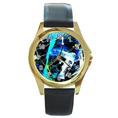 My Brain Reflecrion 1/1 Round Gold Metal Watch by bestdesignintheworld