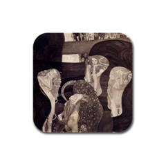 Jurisprudence - Gustav Klimt Rubber Square Coaster (4 Pack)  by Valentinaart