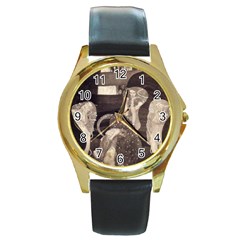 Jurisprudence - Gustav Klimt Round Gold Metal Watch by Valentinaart