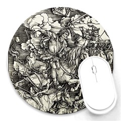 Four Horsemen Of The Apocalypse - Albrecht Dürer Round Mousepads by Valentinaart