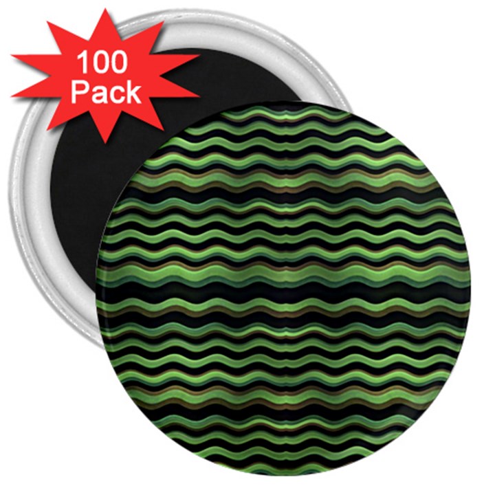 Modern Wavy Stripes Pattern 3  Magnets (100 pack)